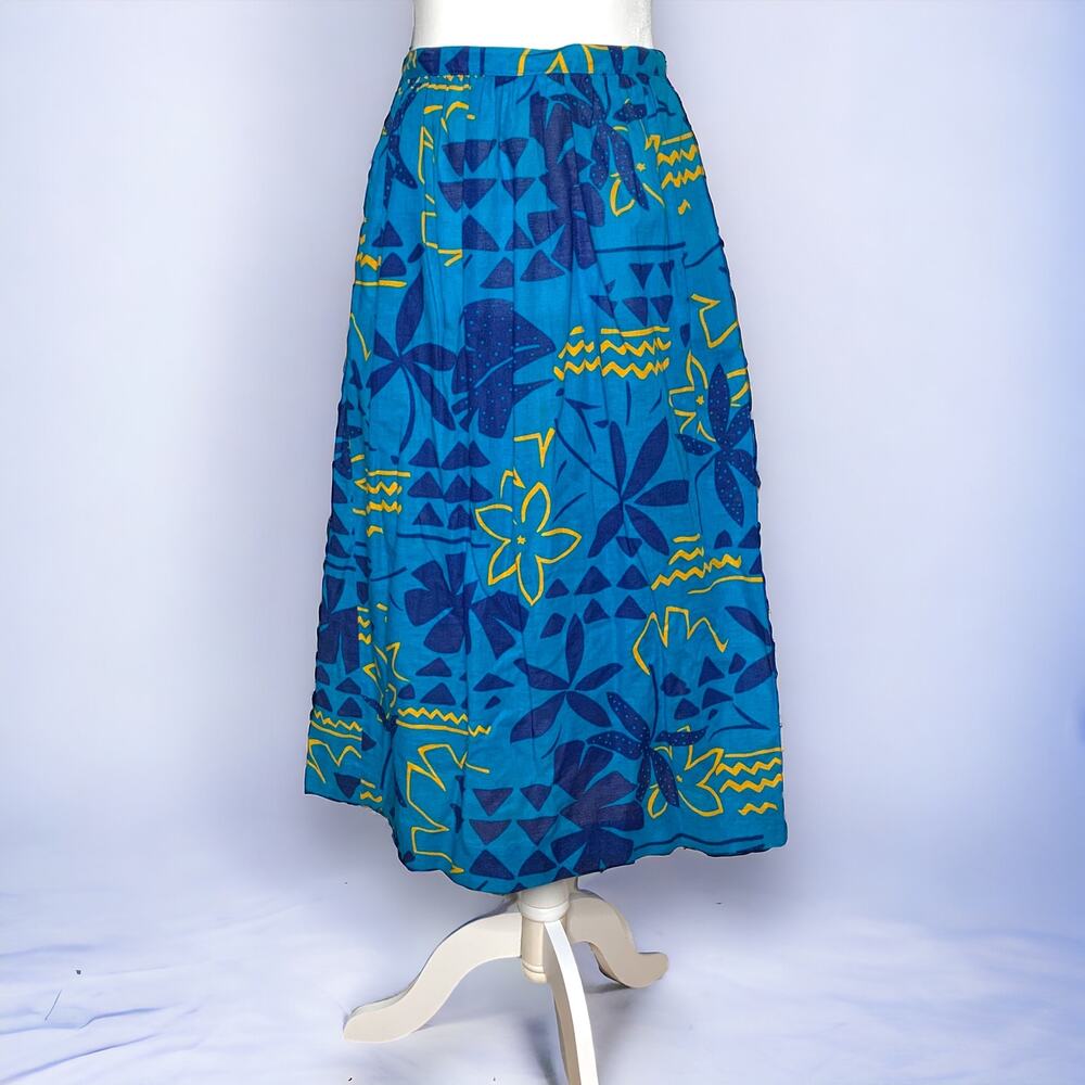 Vintage 80s Liz Claiborne women's tropical blue floral pattern midi skirt Small